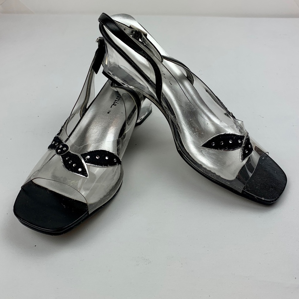 Arnie Clear & Black Wedge Slingbacks, Size 9M